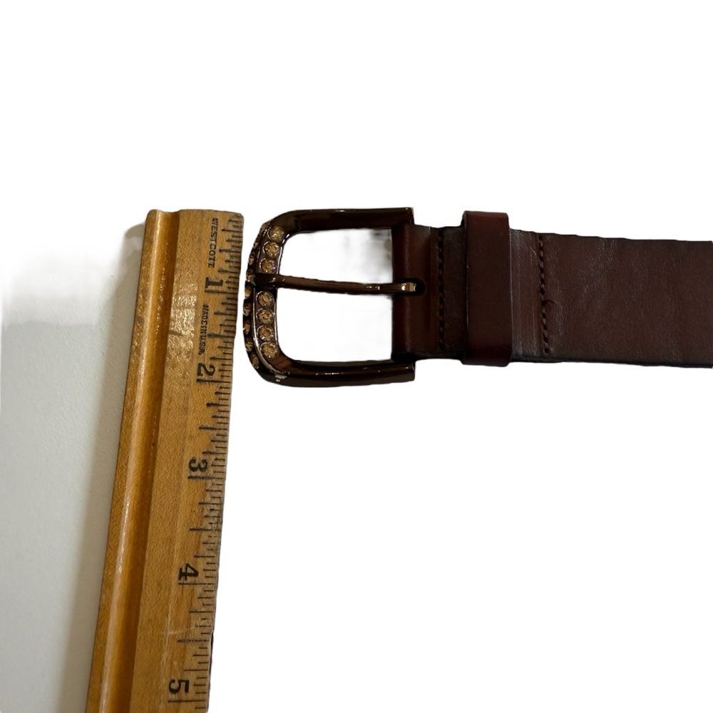 Fossil Brown Leather Belt Rhinestone Buckle Sz M - Picture 9 of 16